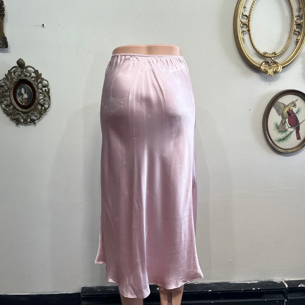 Vintage Pink Silk Satin Dandelion Midi Skirt - Picture 3 of 5